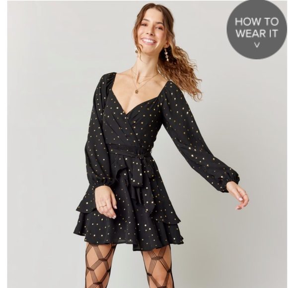 Francesca’s Gold Star Black Mini Dress - Picture 4 of 5